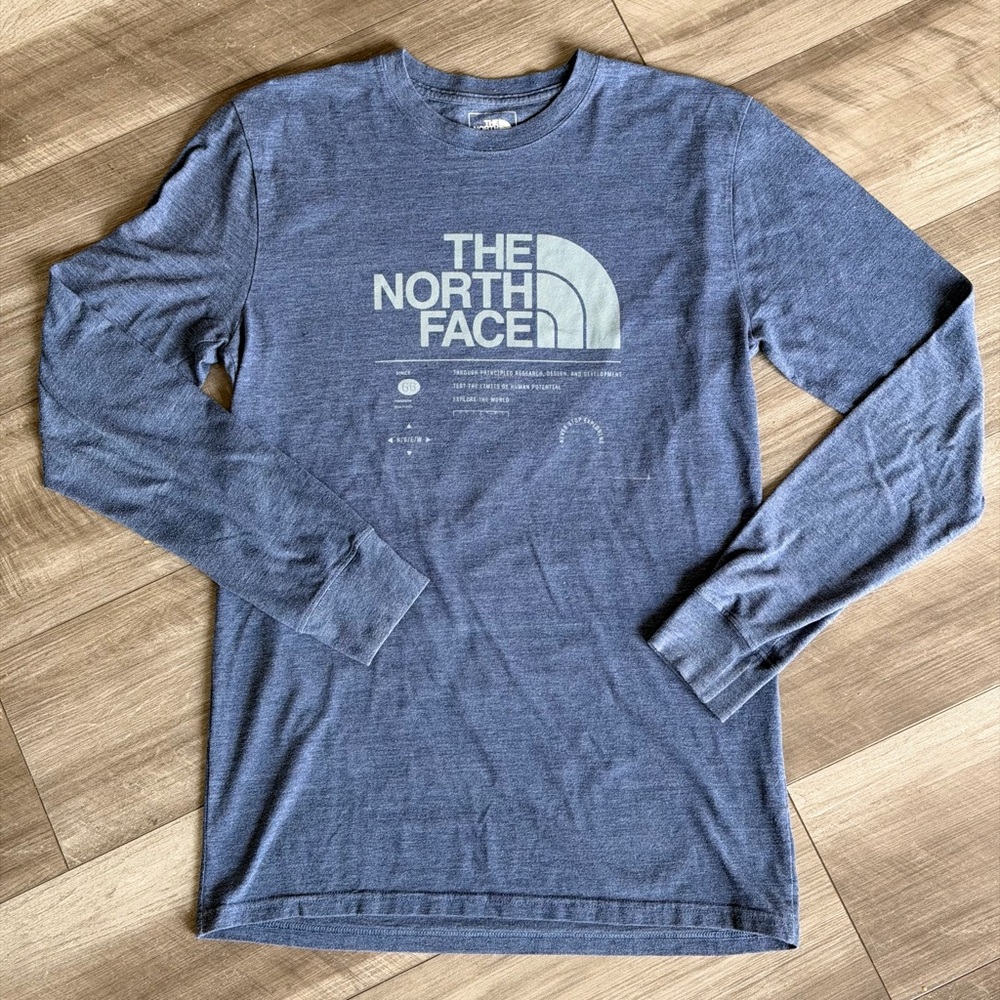 The North Face Men's Long Sleeve Logo Tee - Heather Blue Sz S Outdoor Hiking